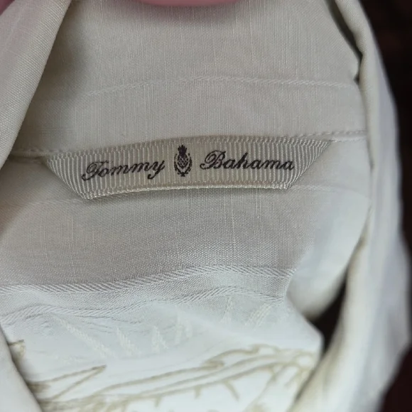 Tommy Bahama Light Cream Casual Button Down Shirt, Silk And Linen, Medium - Picture 6 of 10
